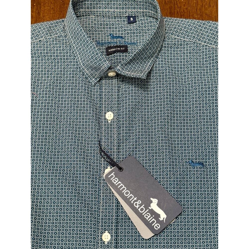 NWT HARMONT & BLAINE Breu Chemise Imprimee Patterned Blue NARROW Fit Sz Small